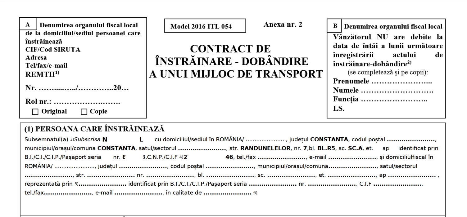 Contract de vânzare-cumpărare auto gratuit