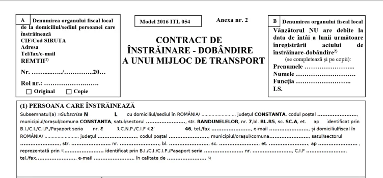 Contract de vânzare-cumpărare auto gratuit
